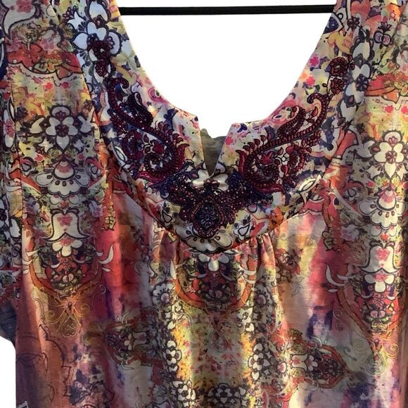 Pre Owned Women's Apt 9 Floral Flowing Blouse Sz XL Embrace Your Inner Hippie - Picture 2 of 9